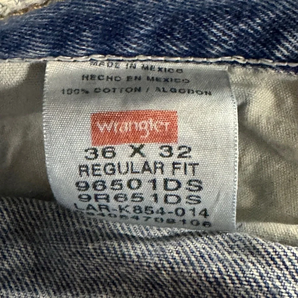 Wrangler Regular Fit Jeans Mens 36x32 Blue 96501DS Cotton Denim Straight Leg
